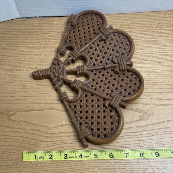 Vintage Burwood Decorative Wall Hanging Fans Set of 2 1980 Ratan Wicker Look USA - Picture 5 of 8